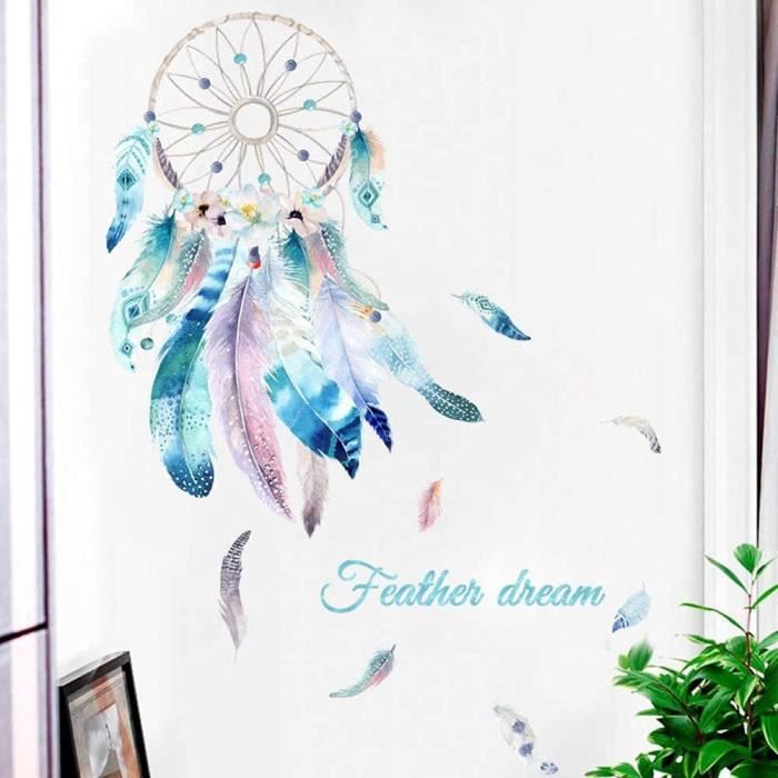 Attrape-rêves Grand Format Avec Plumes - Décoration Murale Colorée - Perles Violettes - Style Bohème
