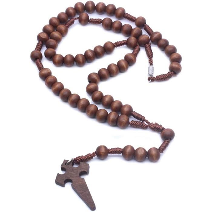 Colliers Chapelet En Bois Faits à La Main, Pendentifs Catholiques Pour