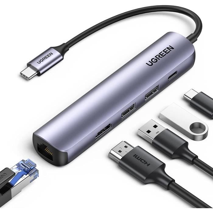 Hub USB C HDMI 4K Adaptateur USB C RJ45 Ethernet Supporte USB C PD