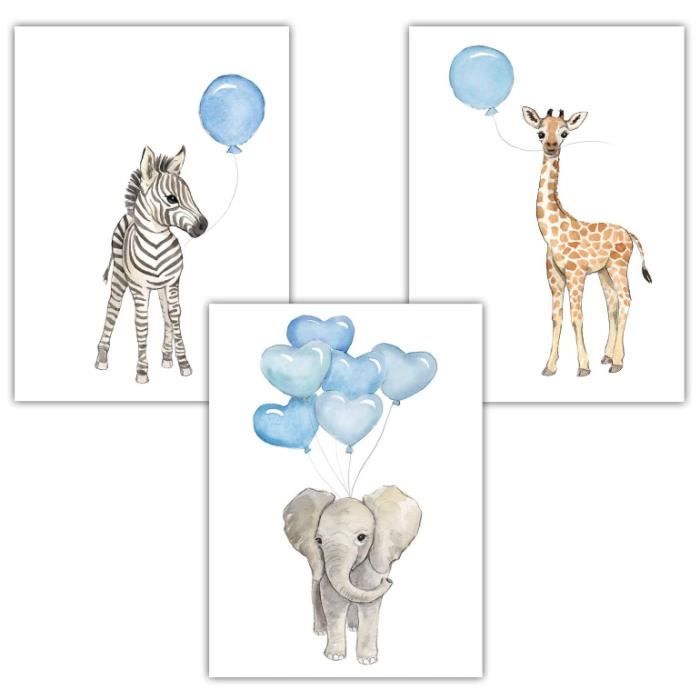 Lot De 3 Affiches Pour Chambre D'enfant Motif Jungle D'éléphant Toile