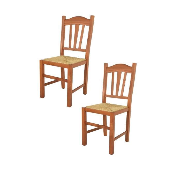Tommychairs - Set 2 chaises cuisine SILVANA robuste structure en bois de hêtre peindré en couleur cerisier et assise en paille