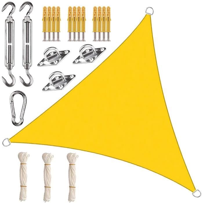Voile D'Ombrage Triangulaire 3x4x5m Marron Avec Kit Fixation - Étanche Anti-UV Terrasse Jardin