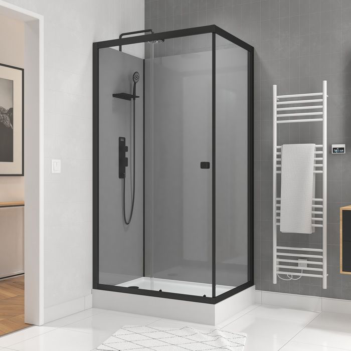 Cabine de douche 110x80x215 cm - Fonds Gris Profilés Noir Mat - FOGGY Cabine de douche 110x80x215 cm - Fonds Gris Profilés Noir Mat - FOGGY