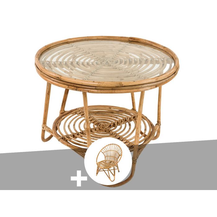 Ensemble salon de jardin bohème fauteuil rotin rond + table basse - Jardiline Ensemble salon de jardin bohème fauteuil rotin rond + table basse - Jardiline