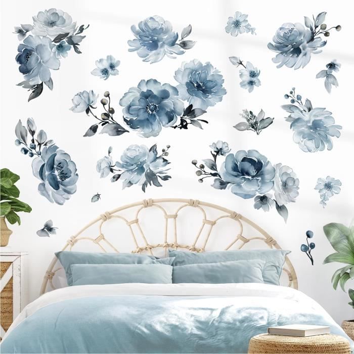 decalmile Stickers Muraux Fleurs Pivoine Autocollant Mural Floral Rose Oiseaux Décoration Murale
