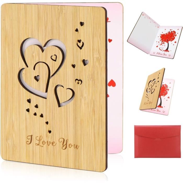 Carte De Vœux En Bois Bambou – Personnalisable – Format 10x15 Cm – Pour Mariage, Anniversaire – écologique