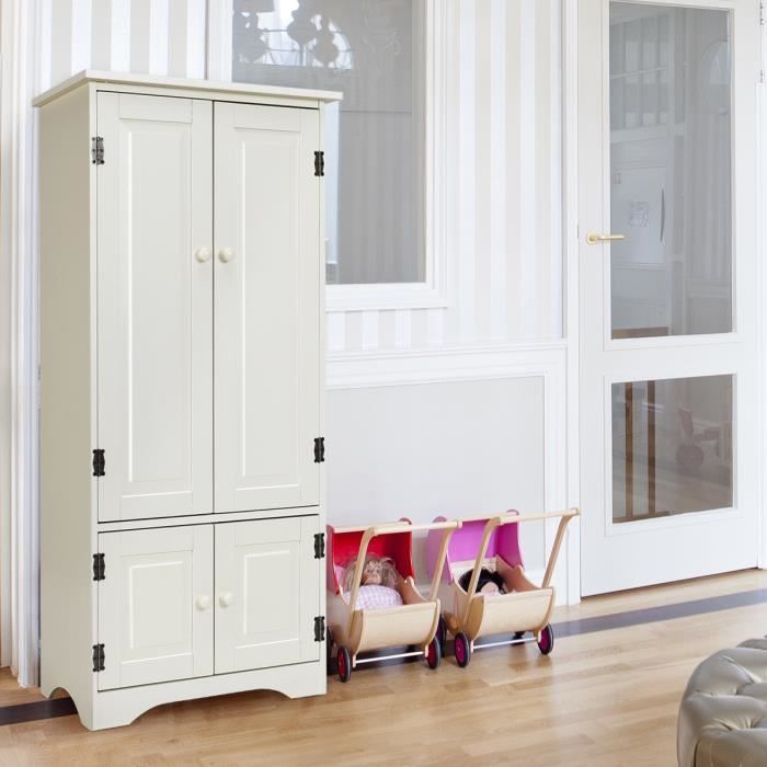 Costway Armoire Vintage Blanche En Mdf Avec 4 Portes Et 2 Etageres