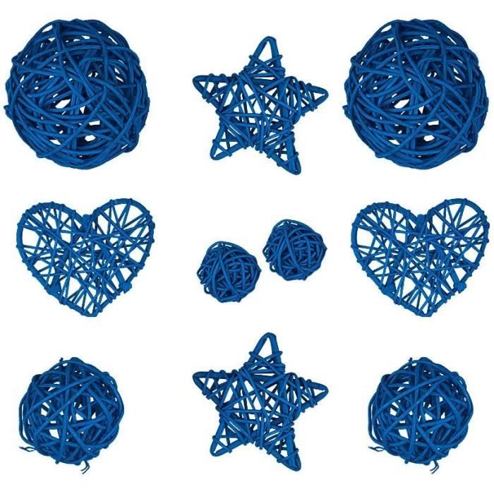 20 Boules Rotin En Forme De Cœur Bleu Clair – Décoration Naturelle Mariage, Saint-Valentin, Vase, Artisanat DIY 5x4,2 Cm