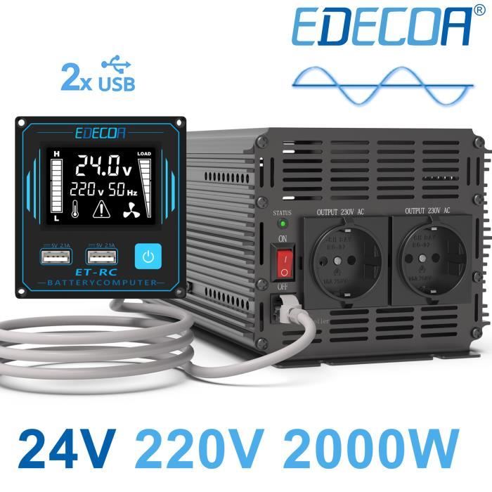 EDECOA 2000W Pur Sinus Convertisseur 24v 220v Transformateur 4000W Crête  avec Télécommande LCD et USB Inverter Pure Sine Wave - Cdiscount  Informatique