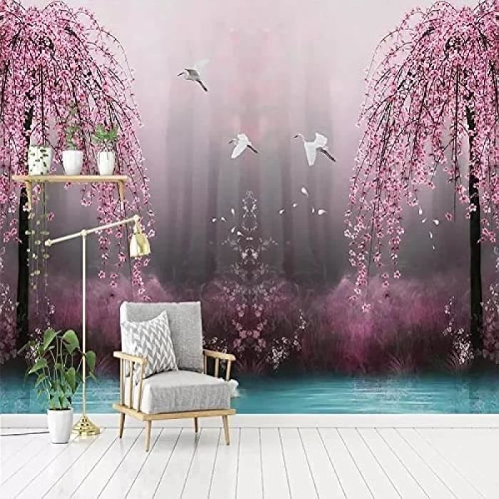 Papier Peint Panoramique Fleur Rose 3D Poster Mural pour Salon Chambre  Décoration Murale