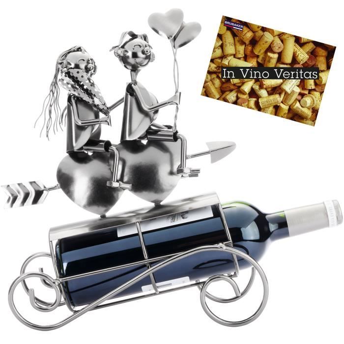BRUBAKER Porte-Bouteille De Vin Romantique - Couple D'Amoureux Sur Balançoire En Cœur, Sculpture Métal Élégante + Carte De Vœux Offerte - Cadeau Saint-Valentin Idéal