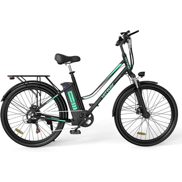 HITWAY Vélo électrique - E-Bike Pneu 26” - Moteur 250W - Shimano 7 Vitesses - Batterie au Lithium Amovible 11,2 Ah/36 V - Noir