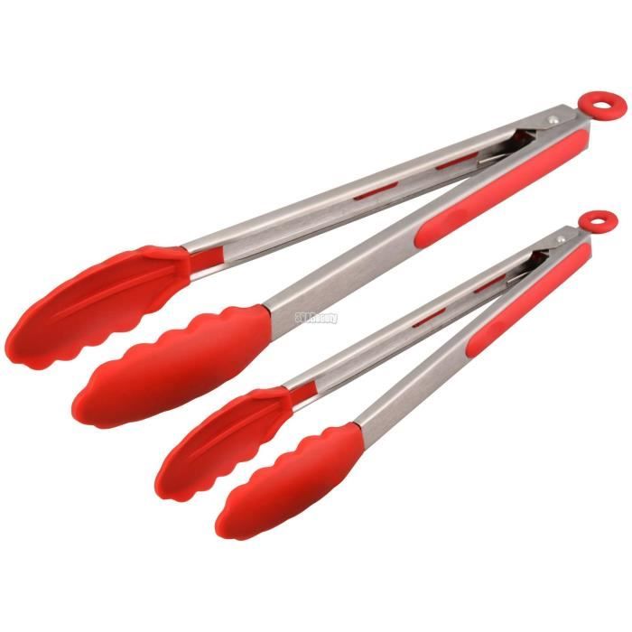 Pince Cuisine Silicone, Lot de 3 Pinces Barbecue en Inox 21,3/27,5/34 cm, Pince Alimentaire Cuisine avec Poignée en Silicone, Résistante à la Chaleur, Idéale pour Cuisiner & Griller