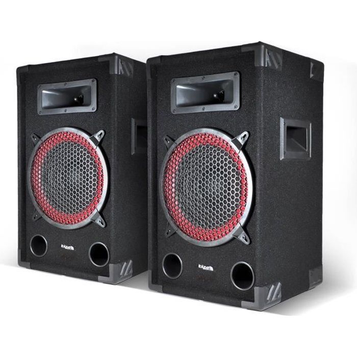 Pack Paire denceintes passives SONO DJ PA 10/25cm 2x250W à LEDs intégrées 2 Voies BassReflex 