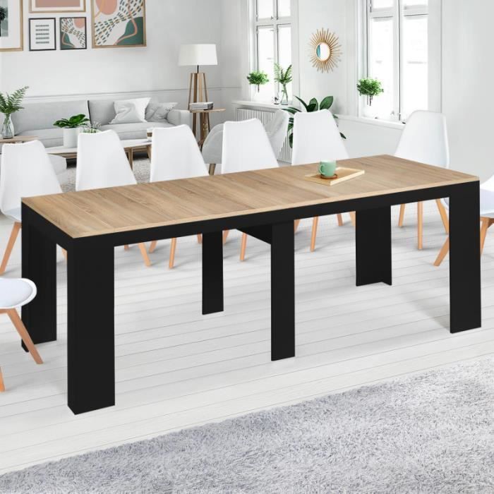 idmarket table console extensible orlando 14 personnes 300 cm bois noir et façon hêtre