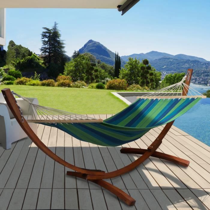 Hamac XL Avec Support Bois IDMarket - Toile Noire - 150kg - 330x120cm