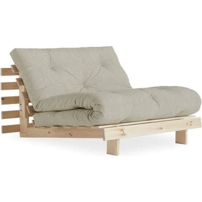 fauteuil convertible futon - inside 75 - racines - pin naturel - tissu lin - couchage 90 x 200 cm - ecru