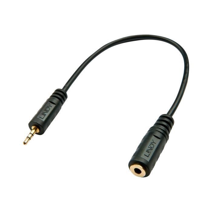 Lindy Premium Adaptateur audio mini stéréo-téléphone 3,5 mm (F) pour jack micro stéréo (M) 20 cm blindé noir