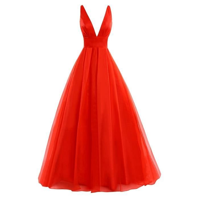 robe longue dos nu rouge