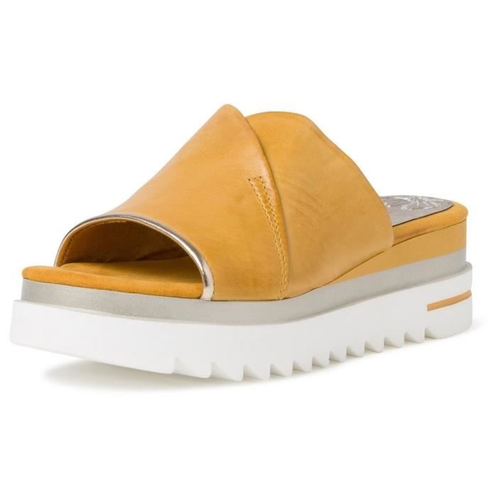 mules plateforme femme - marco tozzi 27212 - cuir lisse - technologie fell me - jaune