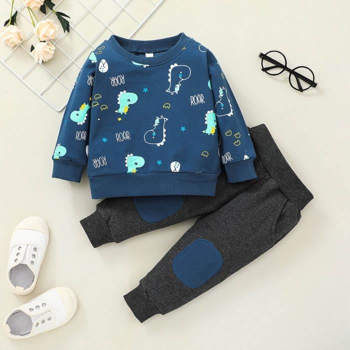 Ensemble 3 Pièces Bébé Garçon Dinosaure 2025 – Barboteuse Manches Longues, Pantalon & Bonnet Coton Tout-Doux
