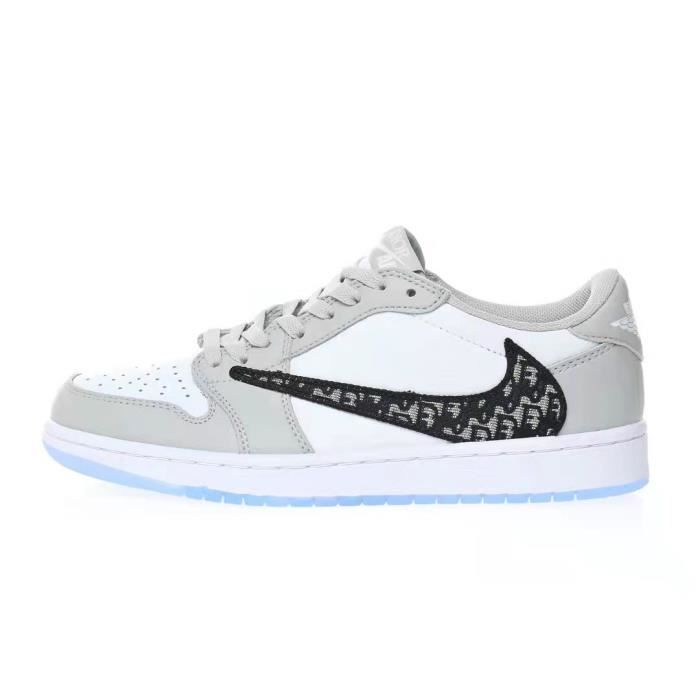 Baskets Dior x Travis Scott x Air-Jordan 1 Low OG SP Gris\\noir - Cdiscount  Chaussures
