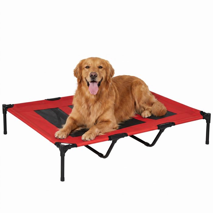Lit sur pieds xxl - PawHut - lit de camp animal chien chat grand confort robuste - métal oxford - 122L x 92l x 23H cm - rouge