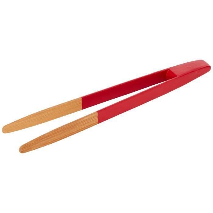 pince à servir Pince à toast en bambou.aimantée 24 cm colorée rouge 