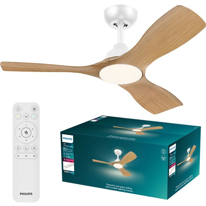 Ventilateur de plafond Philips Olas Pales fixes Diamètre 106 cm Bois LED intégrée + télécommande