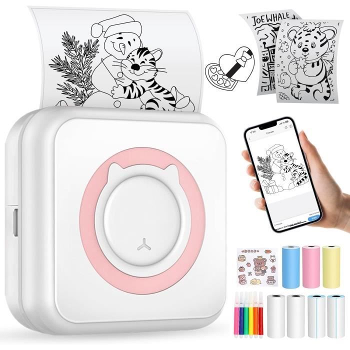 Mini Imprimante Thermique Portable Bluetooth Avec 11 Rouleaux Papier - Imprimante Poche Pour Photos Notes Étude Voyage - Bleu