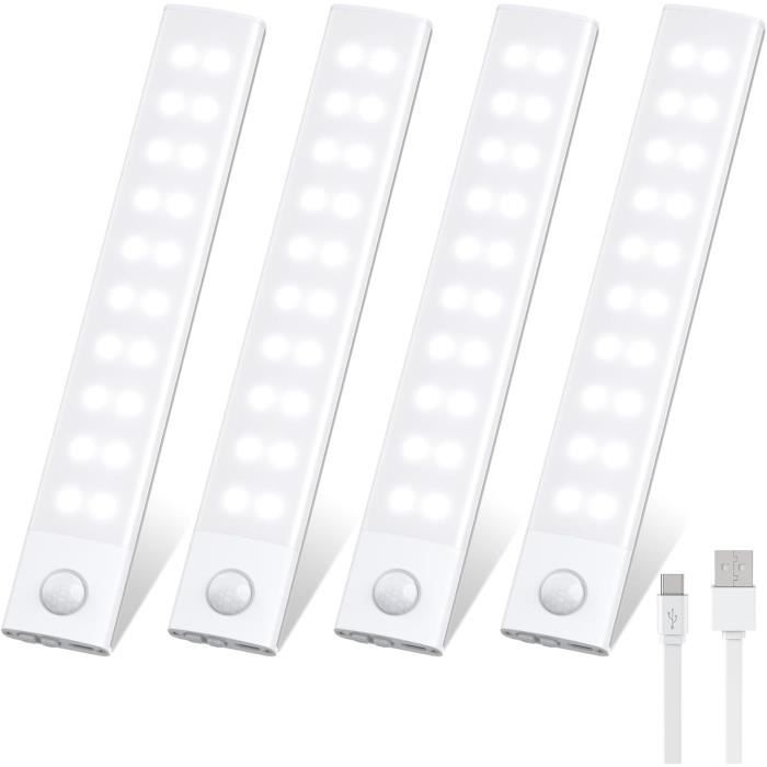 Lampe De Placard 40 LED 20cm - Lumière Sans Fil USB Rechargeable Avec Détecteur De Mouvement Dimmable