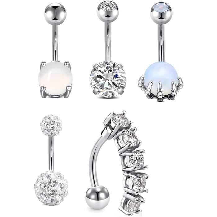8 Piercings Nombril Acier Inoxydable 14G - Barres Et Anneaux - 6/8/10/12mm - Cadeau Femme