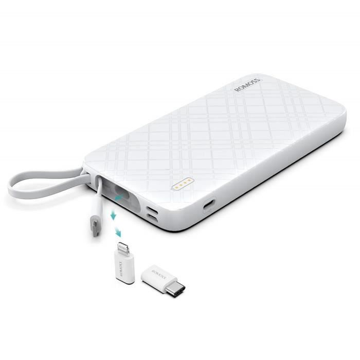 Batterie de Secours Double Sortie 2.1A Compatible avec iPhone Huawei Romoss Batterie Externe 10000mah Samsung 