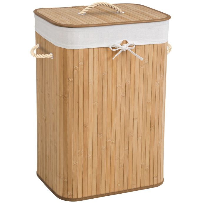 Panier à linge - TECTAKE - Panier à linge 72 L en bambou avec couvercle et sac 42 x 315 x 60 cm - Beige