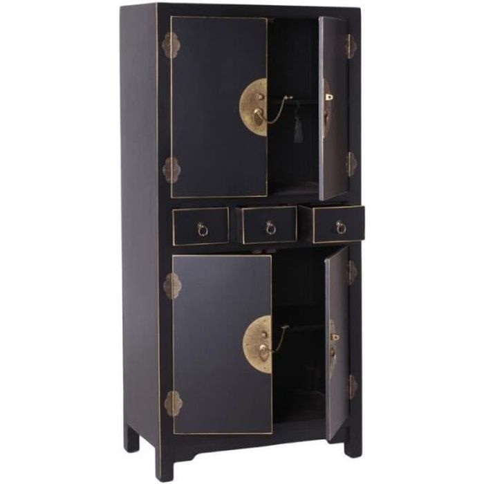 Armoire 4 portes, 3 tiroirs Noire Meuble Chinois PEKIN L 63 x l 33 x H 131 Cdiscount Maison