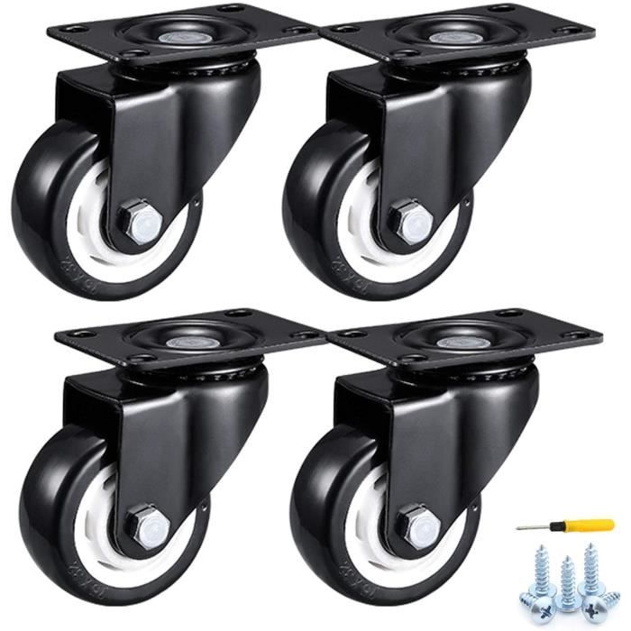 Lot De 4 Roulettes Industrielles 5 Pouces - Roues Polyuréthane Rouge, Frein - Capacité De Charge élevée