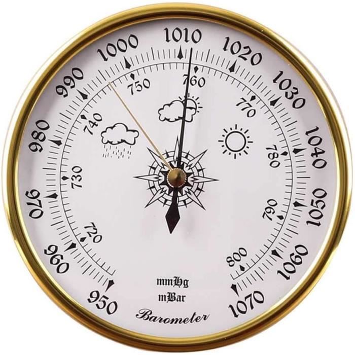 Baromètre Mural Rond 72mm - Or - Plage 960-1070hPa - Décoration Et Station Météo