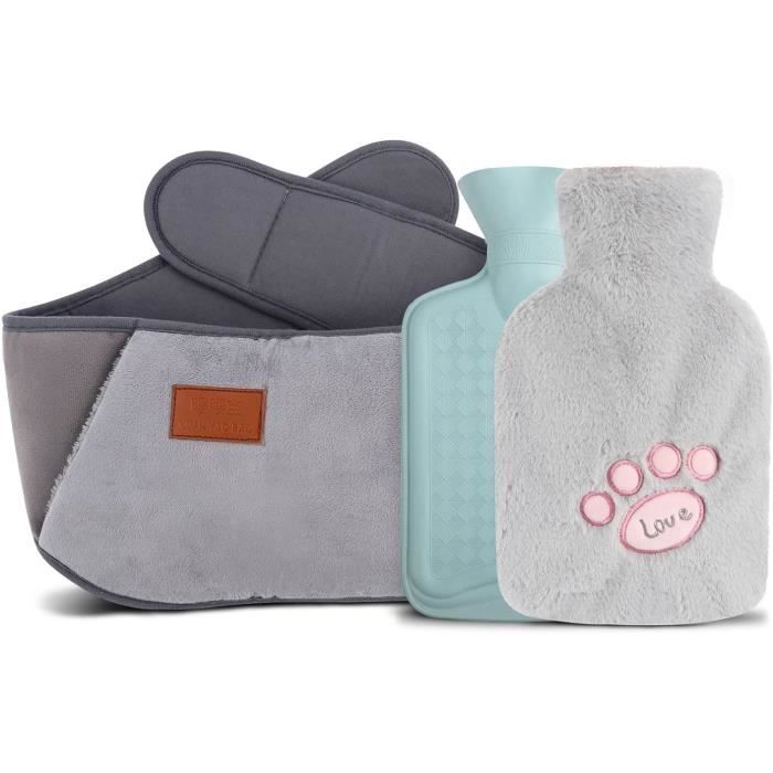 Bouillotte Eau Chaude 1L Ilauke - 3 En 1 Avec Housse Peluche + Ceinture + Entonnoir - Pour Douleurs Menstruelles, Dos, Ventre - Cadeau Hiver Doux Et Réconfortant