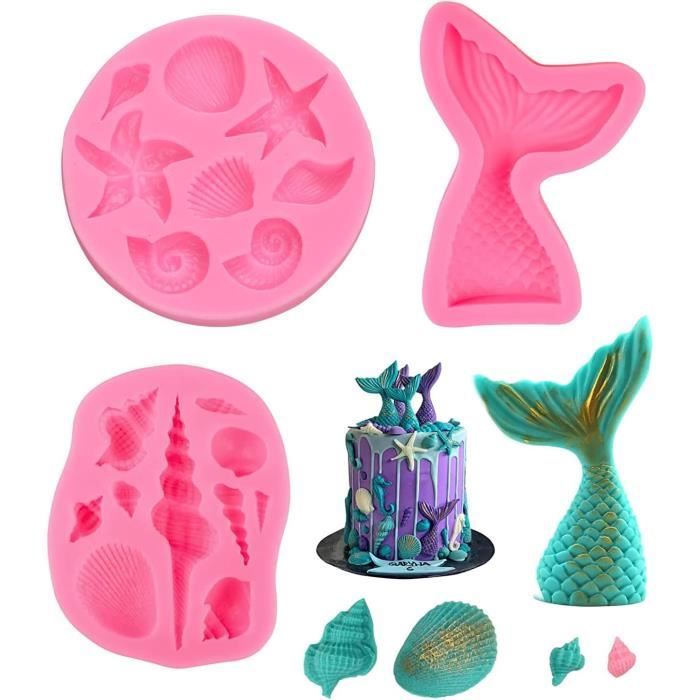 Moules En Silicone En Forme De Sirène, 6 Pcs 3D Moule à Fondant Animaux Marins, Décoration
