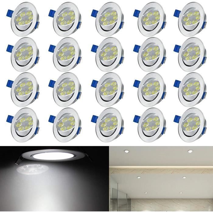 UISEBRT Lot de 20 Spots LED Encastrables Plat 3W Luminaire Spot Plafond Encastré Aluminium Mini pour Cuisine Salon - Blanc Froid