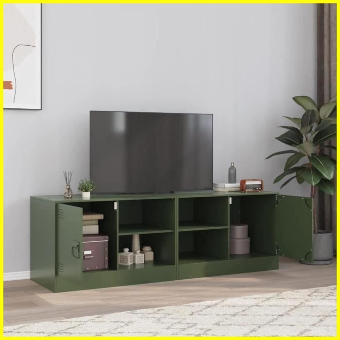 DXBK Meubles TV 2 pcs vert olive 67x39x44 cm acier 841700