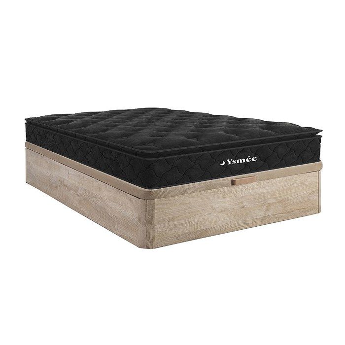 Ensemble 160 x 200 cm sommier coffre naturel clair + matelas ressorts ensachés surmatelas intégré ép.28cm - BLACK DREAM de YSMÉE