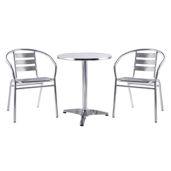 Salle à manger de jardin en aluminium : une petite table ronde et 2 chaises - MONTMARTRE