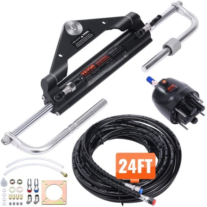 VEVOR Kit Direction Hydraulique Hors-Bord 15 Pieds - Système Rotatif Marin Complet Avec Volant 13.5" Et Câble 4,57 M Pour Bateaux & Yachts