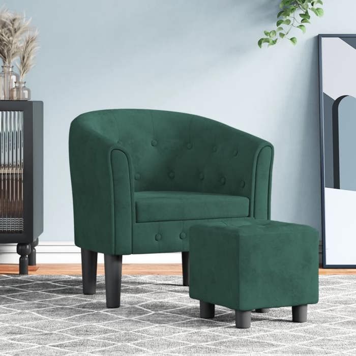 vidaXL Fauteuil Cabriolet avec Repose-pied Chaise avec Accoudoirs Canapé avec Dossier Siège Rembourré Salon Chambre Vert 356480