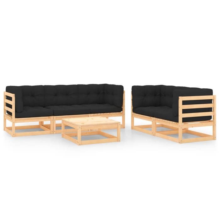vidaXL Bois de Pin Solide Salon de Jardin 6 pcs avec Coussins Mobilier de Patio Ensemble de Meubles de Terrasse Meubles 3083743