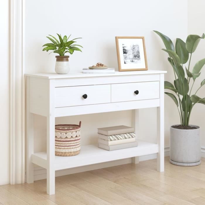 vidaXL Table console Blanc 100x35x75 cm Bois massif de pin 814625