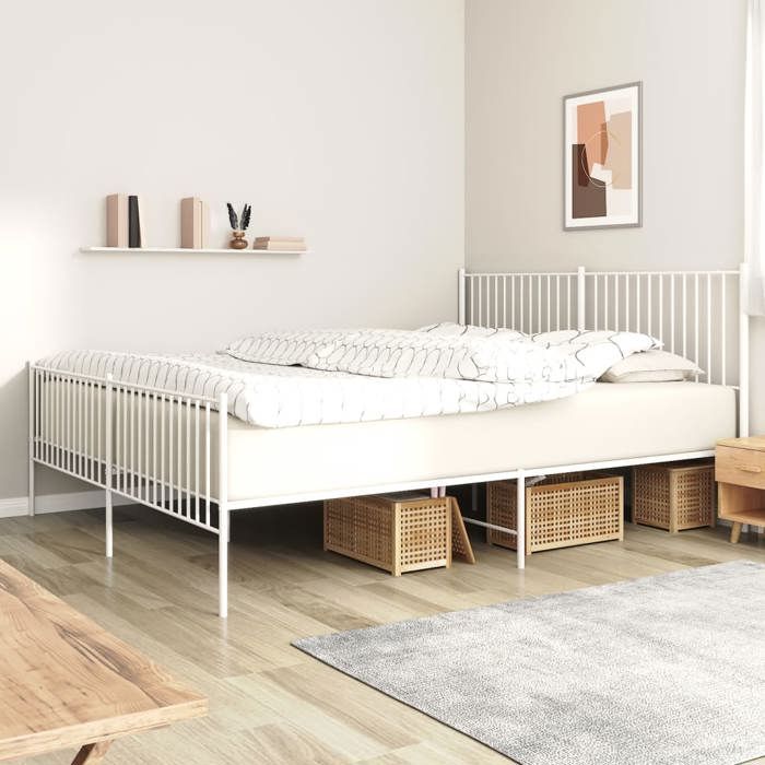 vidaXL Cadre de lit métal avec tête de lit-pied de lit blanc 200x200cm 350956