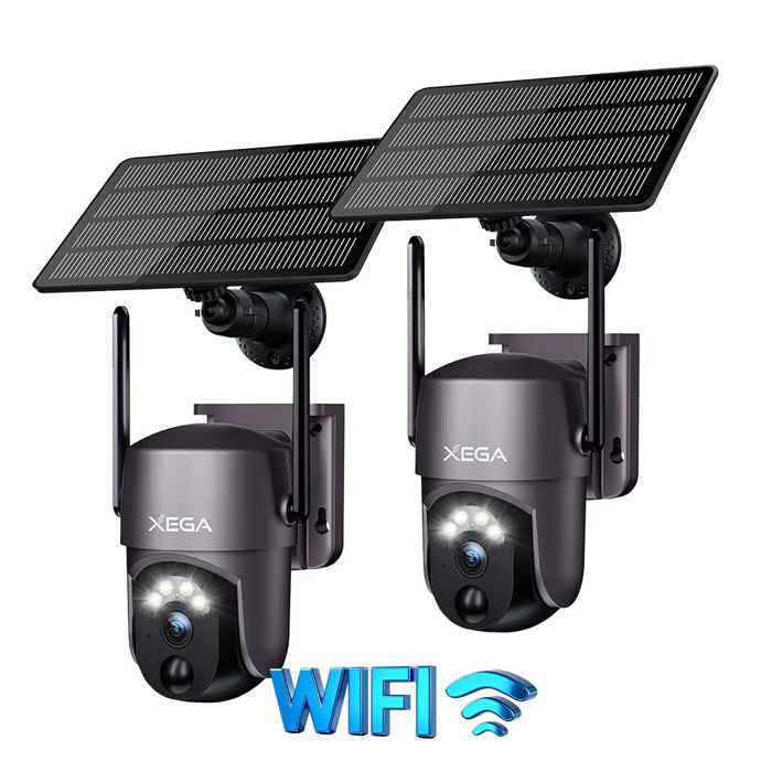 Xega Lot de 2 Caméra de sécurité Solaire extérieure sans Fil 2K PTZ Wi-FI Image Couleur PIR-AI Détection Humaine