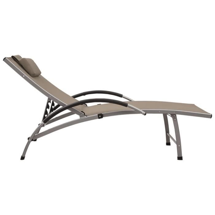 hua - bains de soleil - chaise longue textilène et aluminium taupe - yosoo - dx14046